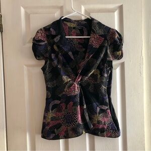 Nanette Lepore Silk Black Purple Pink Yellow Peplum Top Romantic Blouse zip 8